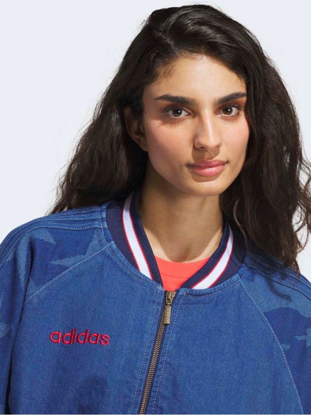 adidas Blue Bomber Jacket with Red Logo